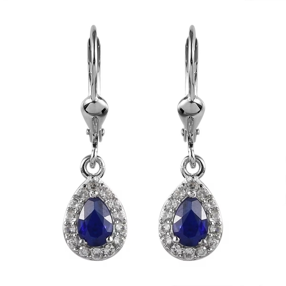 Jewelry - Natural Blue Spinel & White Zircon Halo Dangle Earrings In 925 Sterling Silver